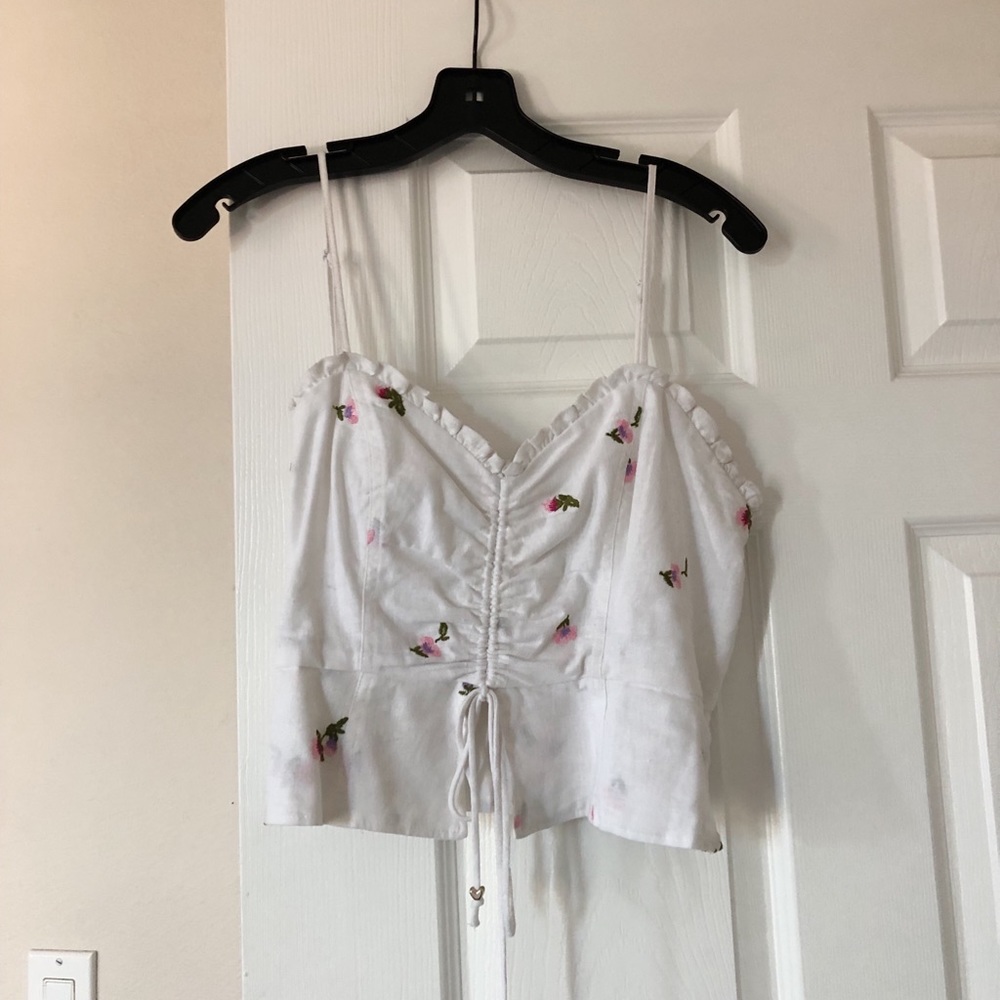 Nordstrom Floral Embroidered White Linen Top